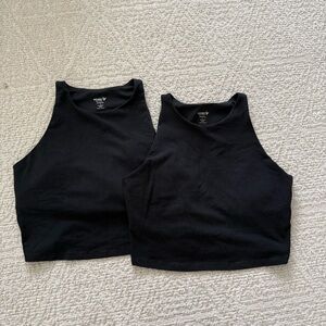 2 Old Navy Black Active Powerchill Sportsbra Large Padded High Neck Cropped Tank